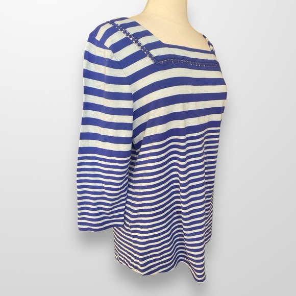 Style & Co Womens Size XXL Top Shirt Square Neck 3/4 Sleeve Blue Striped Tunic - Picture 3 of 7